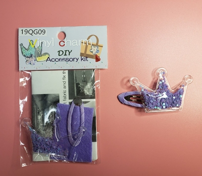 Kawaii DIY Soft PVC Transparent Glitter Crown Shape Hair Clip Accessories Kit